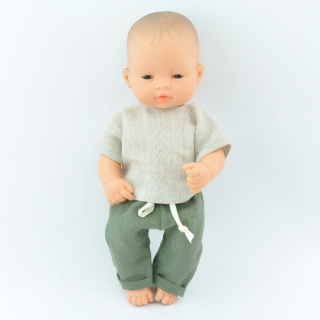 Ubranka lniane dla lalki Miniland 32 cm, koszulka i zielone spodnie Ubranka lniane dla lalki Miniland 32 cm, koszulka i zielone spodnie
