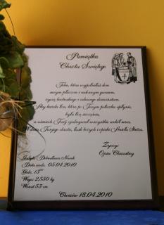 Dyplom PREZENT chrzest roczek 1 urodziny grawer