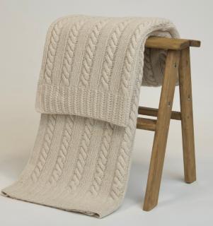 Koc z Wełny Merino 100% LANEA warkocz, Kolor - beż, Rozmiar - 130x170 WYPRZEDAŻ, WYSYŁKA GRATIS, 603-671-572