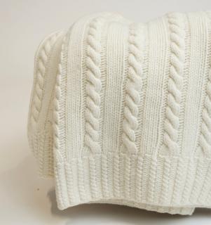 Koc z Wełny Merino 100% LANEA warkocz, Kolor - ecru, Rozmiar - 130x170 WYPRZEDAŻ, WYSYŁKA GRATIS, 603-671-572