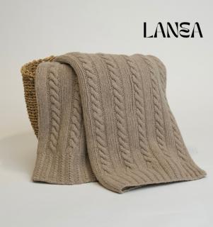 Koc z Wełny Merino 100% LANEA warkocz, Rozmiar - 130x170, Kolor - brązowy WYPRZEDAŻ, WYSYŁKA GRATIS, 603-671-572