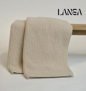 Koc z Wełny Merino 100% LANEA z piki waflowej, Kolor - beż, Rozmiar - 130x170 WYPRZEDAŻ, WYSYŁKA GRATIS, 603-671-572
