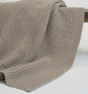 Koc z Wełny Merino 100% LANEA z piki waflowej, Rozmiar - 130x170, Kolor - brązowy WYPRZEDAŻ, WYSYŁKA GRATIS, 603-671-572