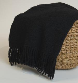 Koc z Wełny Merino Bouclé LANEA, Rozmiar - 140x200, Kolor - czarny WYPRZEDAŻ, WYSYŁKA GRATIS, 603-671-572