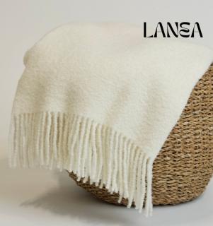 Koc z Wełny Merino Bouclé LANEA, Rozmiar - 140x200, Kolor - ecru WYPRZEDAŻ, WYSYŁKA GRATIS, 603-671-572