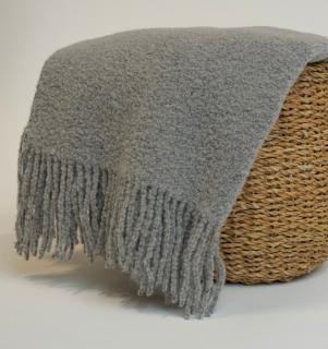 Koc z Wełny Merino Bouclé LANEA, Rozmiar - 140x200, Kolor - szary WYPRZEDAŻ, WYSYŁKA GRATIS, 603-671-572