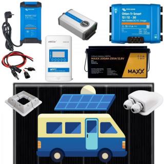 DUŻY ZESTAW ZASILANIA SOLARNEGO NA KAMPER / PRZYCZEPĘ PANEL + REGULATOR + PRZETWORNICA  + AKU