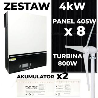 Elektrownia WIATROWO-FOTOWOLTAICZNA 4kW - 8 x Panel 405W JA SOLAR + Turbina 800W + Inwerter Off Grid ESB 6kW