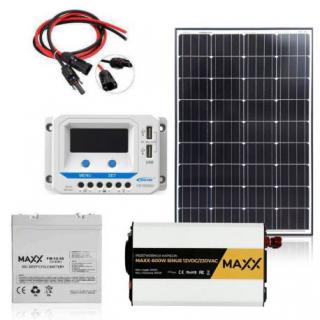 Zestaw Fotowoltaiczny 100W Maxx z Przetwornicą MAXX 600W Sinus  + Akumulator 80Ah