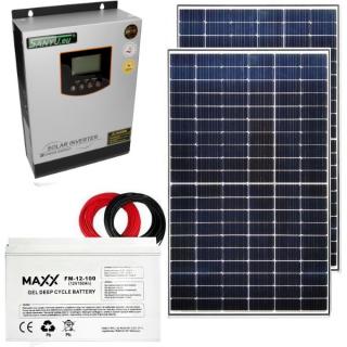 Zestaw Off-Grid - 2x Panel PV 385W JA SOLAR + Inwerter 1kW Sanyu SPV18-1012 VPM SILVER + Akumulator 100Ah + Akcesoria