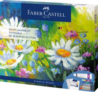 FARBY AKRYLOWE CREATIVE STUDIO FABER-CASTELL, 12 KOLORÓW + 4 PĘDZELKI + PŁÓTNO + PALETKA