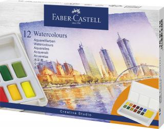 FARBY AKWARELOWE W KOSTKACH CREATIVE STUDIO FABER-CASTELL, 12 KOLORÓW + PĘDZELEK AKWARELOWY