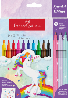 FLAMASTRY ZAMEK FABER-CASTELL EDYCJA JEDNOROŻEC 10 KOL. STANDARDOWYCH + 3 KOL. PASTELOWYCH + NAKLEJKI