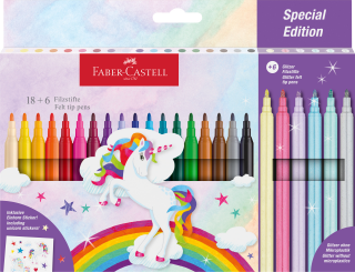 FLAMASTRY ZAMEK FABER-CASTELL EDYCJA JEDNOROŻEC - UNICORN 18 KOL. STANDARDOWYCH + 6 KOL. PASTELOWYCH + NAKLEJKI