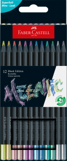 KREDKI BLACK EDITION FABER-CASTELL, 12 KOLORÓW METALICZNYCH