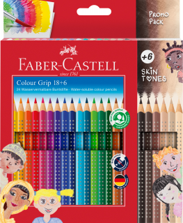 KREDKI GRIP 2001 FABER-CASTELL 18 KOLORÓW + 6 KOLORÓW W KOLORACH SKÓRY