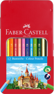 KREDKI ZAMEK FABER-CASTELL, OPAKOWANIE METALOWE, 12 KOLORÓW