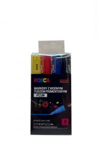 MARKER UNI POSCA PC-1M Z SUPERCIENKĄ OKRĄGŁĄ KOŃCÓWKĄ, ZESTAW 4SZT