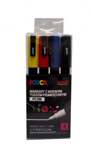 MARKER UNI POSCA PC-3M Z CIENKĄ OKRĄGŁĄ KOŃCÓWKĄ, ZESTAW 4SZT