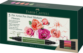 PISAKI DWUSTRONNE PITT ARTIST PEN FABER-CASTELL, 5 KOLORÓW - ZESTAW FLOWERS