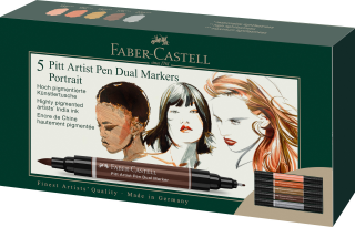 PISAKI DWUSTRONNE PITT ARTIST PEN FABER-CASTELL, 5 KOLORÓW - ZESTAW PORTRAITS