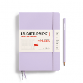 PLANER TYGODNIOWY AKADEMICKI LEUCHTTURM1917 MEDIUM (A5) 2024/2025 18 MIESIĘCY LILIOWY