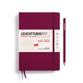 PLANER TYGODNIOWY AKADEMICKI LEUCHTTURM1917 MEDIUM (A5) 2024/2025 18 MIESIĘCY PORT RED (BORDOWY)