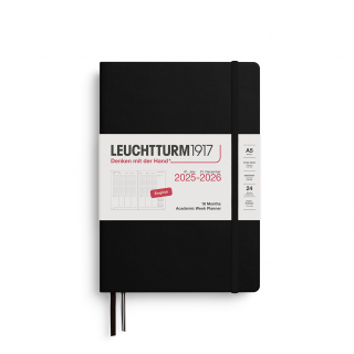 PLANER TYGODNIOWY AKADEMICKI LEUCHTTURM1917 MEDIUM (A5) 2025/2026 18 MIESIĘCY CZARNY