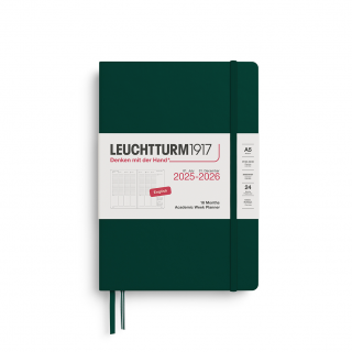 PLANER TYGODNIOWY AKADEMICKI LEUCHTTURM1917 MEDIUM (A5) 2025/2026 18 MIESIĘCY FOREST GREEN
