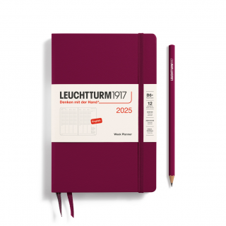 PLANER TYGODNIOWY PIONOWY LEUCHTTURM1917 PAPERBACK (B6+) 2025 PORT RED (BORDOWY)