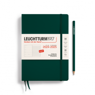 PLANER TYGODNIOWY Z NOTATNIKIEM LEUCHTTURM1917 18 MIESIĘCY MEDIUM (A5) 2024/2025 FOREST GREEN (CIEMNOZIELONY)