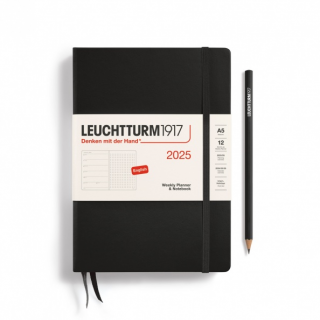 PLANER TYGODNIOWY Z NOTATNIKIEM LEUCHTTURM1917 MEDIUM (A5) 2025 CZARNY, W KROPKI