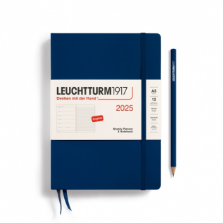 PLANER TYGODNIOWY Z NOTATNIKIEM LEUCHTTURM1917 MEDIUM (A5) 2025 NAVY (GRANATOWY)