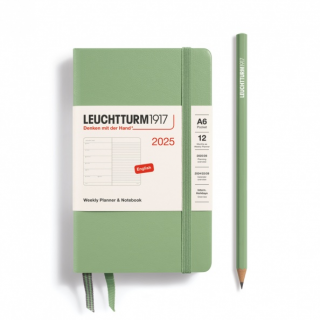 PLANER TYGODNIOWY Z NOTATNIKIEM LEUCHTTURM1917 POCKET (A6) 2025 SAGE (SZAŁWIOWY)