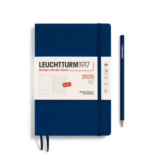 PLANER TYGODNIOWY Z NOTATNIKIEM LEUCHTTURM1917 W MIĘKKIEJ OPRAWIE MEDIUM (A5) 2025 NAVY (GRANATOWY)