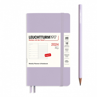 PLANER TYGODNIOWY Z NOTATNIKIEM LEUCHTTURM1917 W MIĘKKIEJ OPRAWIE POCKET (A6) 2024, LILIOWY