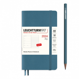 PLANER TYGODNIOWY Z NOTATNIKIEM LEUCHTTURM1917 W MIĘKKIEJ OPRAWIE POCKET (A6) 2024, STONE BLUE