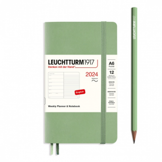 PLANER TYGODNIOWY Z NOTATNIKIEM LEUCHTTURM1917 W MIĘKKIEJ OPRAWIE POCKET (A6) 2024, SZAŁWIOWY