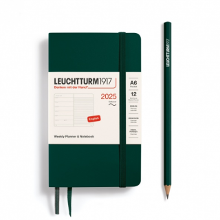 PLANER TYGODNIOWY Z NOTATNIKIEM LEUCHTTURM1917 W MIĘKKIEJ OPRAWIE POCKET (A6) 2025 FOREST GREEN (CIEMNOZIELONY)