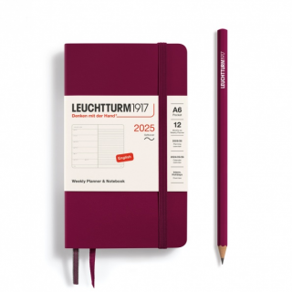 PLANER TYGODNIOWY Z NOTATNIKIEM LEUCHTTURM1917 W MIĘKKIEJ OPRAWIE POCKET (A6) 2025 PORT RED (BORDOWY)