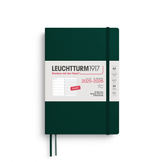 PLANER TYGODNIOWY Z NOTATNIKIEM W MIĘKKIEJ OPRAWIE LEUCHTTURM1917, 18 MIESIĘCY MEDIUM (A5) 2025/2026, FOREST GREEN