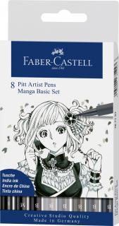 ZESTAW 8 PISAKÓW PITT ARTIST PEN MANGA FABER-CASTELL (odcienie czerni i szarości)