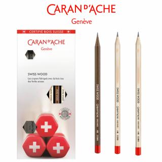 Zestaw Caran d’Ache - 3 ołówki grafitowe Swiss Wood, gumka i temperówka