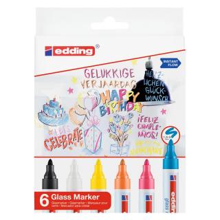 Zestaw markerów do powierzchni szklanych E-95 EDDING, 1,5-3 mm, 6 szt.