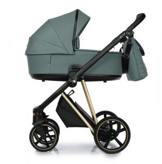 Roan IVI 2.0 nowoczesny wózek dziecięcy 2w1 z akcesoriami Pine Green Gold