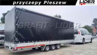 TM-214A przyczepa + plandeka 588x211x200cm, Carplatform 6021/3S, podłoga ALU + BURTY ALU + NAJAZDY + WCIĄGARKA, koła 10", DMC 3500kg