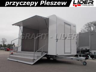 TP-055 przyczepa wystawowa TWSP 420T.01, 420x220x217cm, furgon izolowany, sandwich, tylna rampa, klapa boczna, schody, drzwi, DMC 2700kg