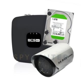 Zestaw kamera zewnętrzna KPC139 + Rejestrator BCS XVR-0401E + dysk 1TB