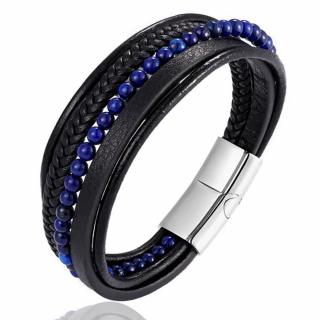 Bransoletka Skórzana Niebieskie Kamienie Lapis Lazuli