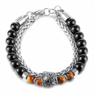 Elegancka Bransoletka z Tygrysim Okiem i Łańcuszkiem Kłos